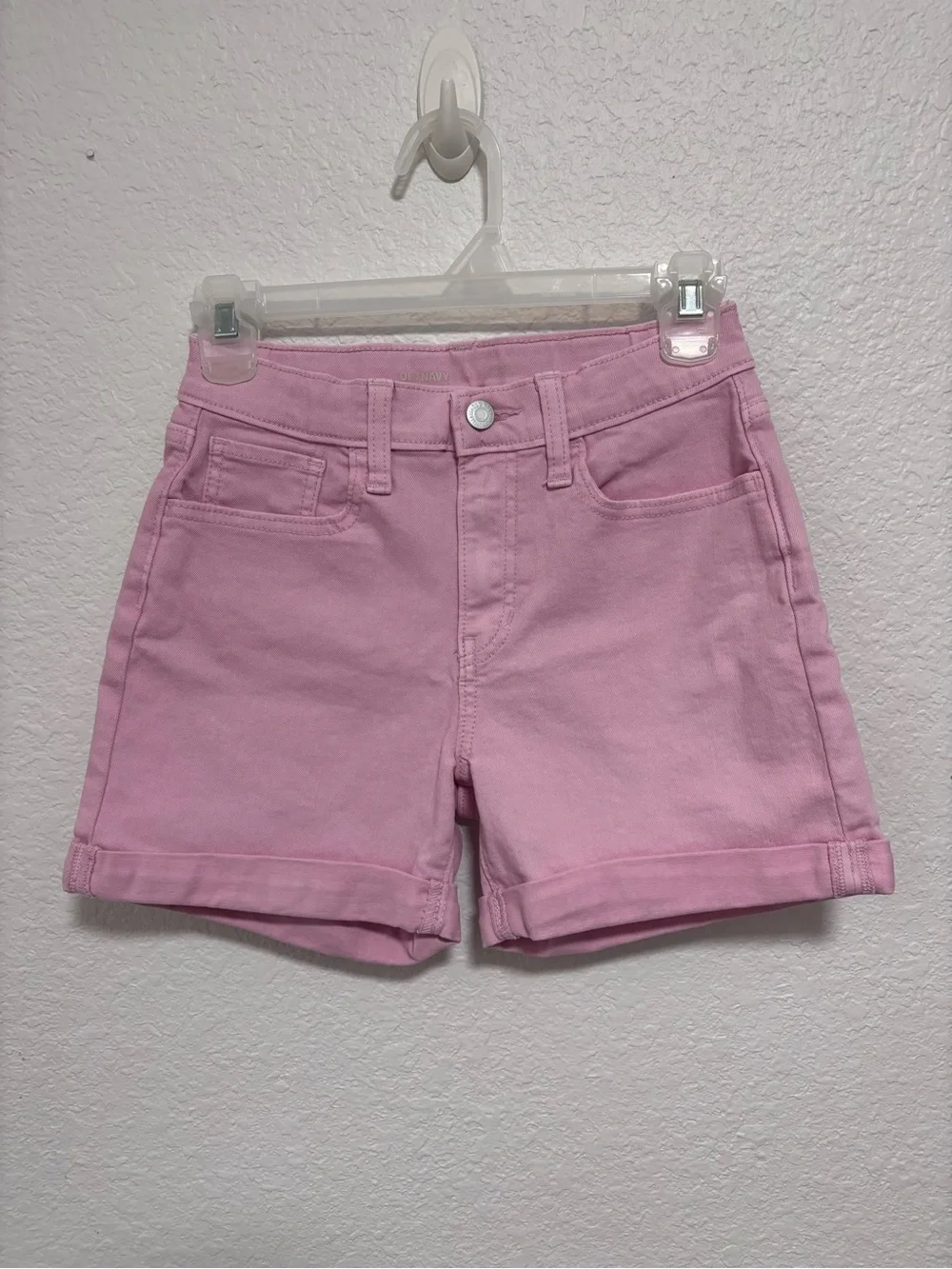Girls Pink Denim Roll-Hem Shorts